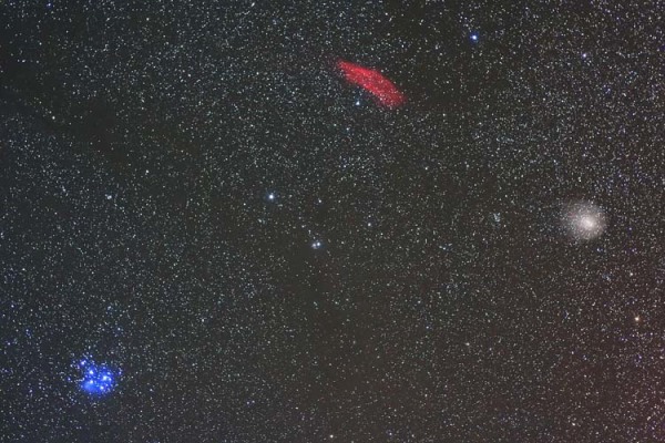 The Pleiades, California Nebula, and Comet Holmes