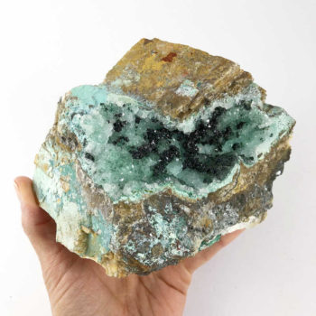 Gem Silica (Druzy Quartz on Chrysacolla) with Atacamite and Moonstone