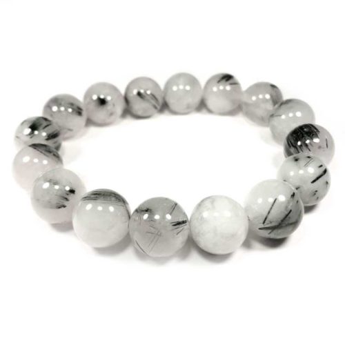 Tourmaline in Quartz Bead Bracelet 12mm Light