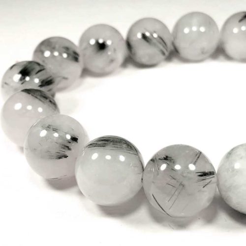 Tourmaline in Quartz Bead Bracelet 12mm Light